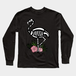 Cute Flamingo Skull Floral Tropical Long Sleeve T-Shirt